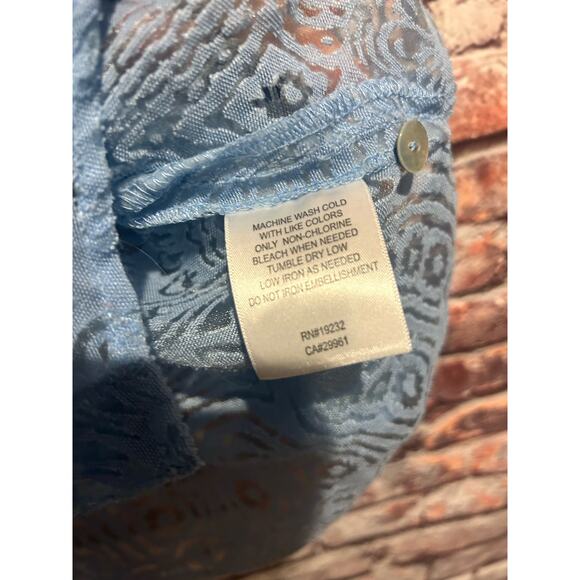 Alfred Dunner button up sheer textured top blue 3/4 sleeve women's size 16 - Picture 4 of 5